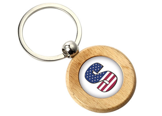 エポキシの半球形に作る円形のかわいい金属のKeychain 9mmの厚さの平野木のKeychain