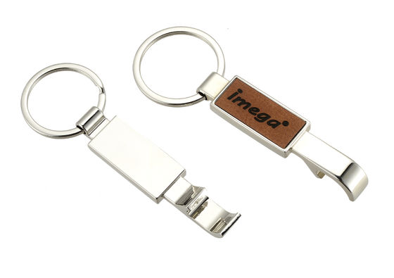 Laserable PUのキーホルダーとの革金属の栓抜きのKeychainの長方形